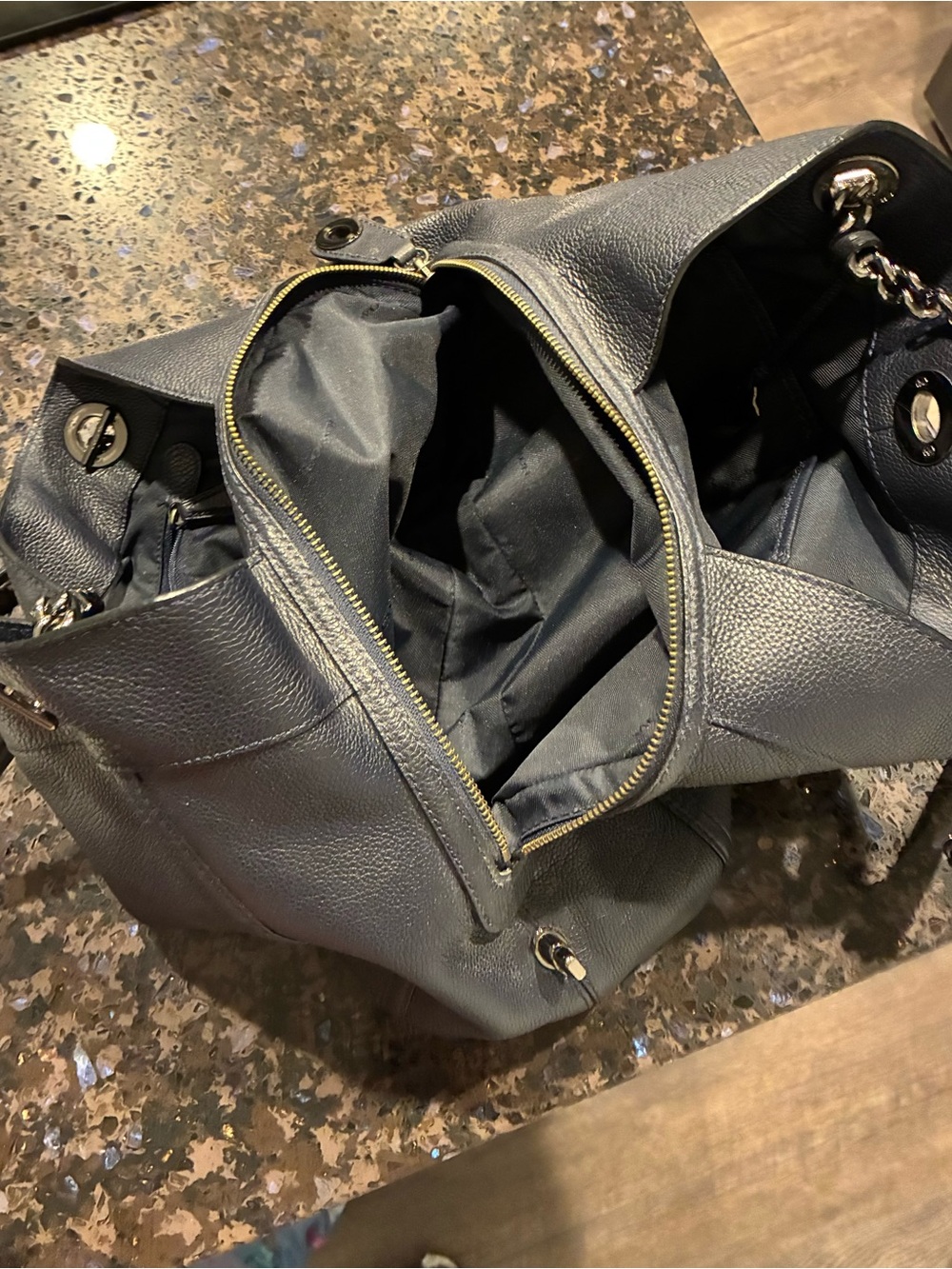 Coach Leather Madison Purse: Navy with Gunmetal Handle Accents - Picture 6 of 9